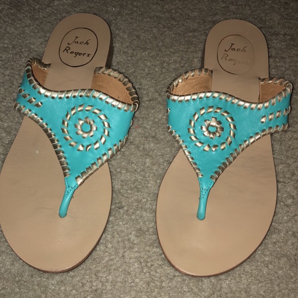 Jack Rogers Teal and Gold Sandals